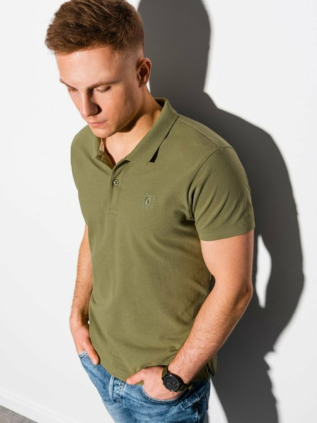 Ombre Clothing Khaki pánske základné polo tričko Ombre Clothing