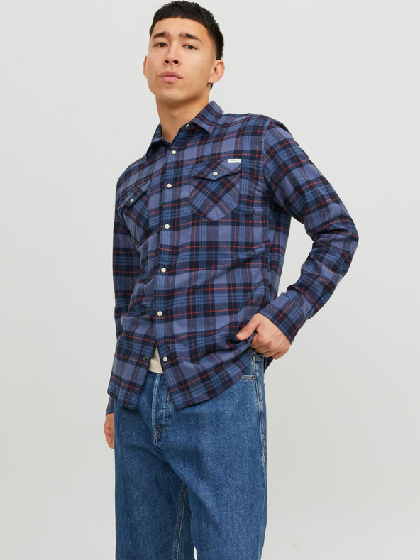 Jack & Jones Tmavomodrá pánska kockovaná vrchná košeľa Jack & Jones Heridan