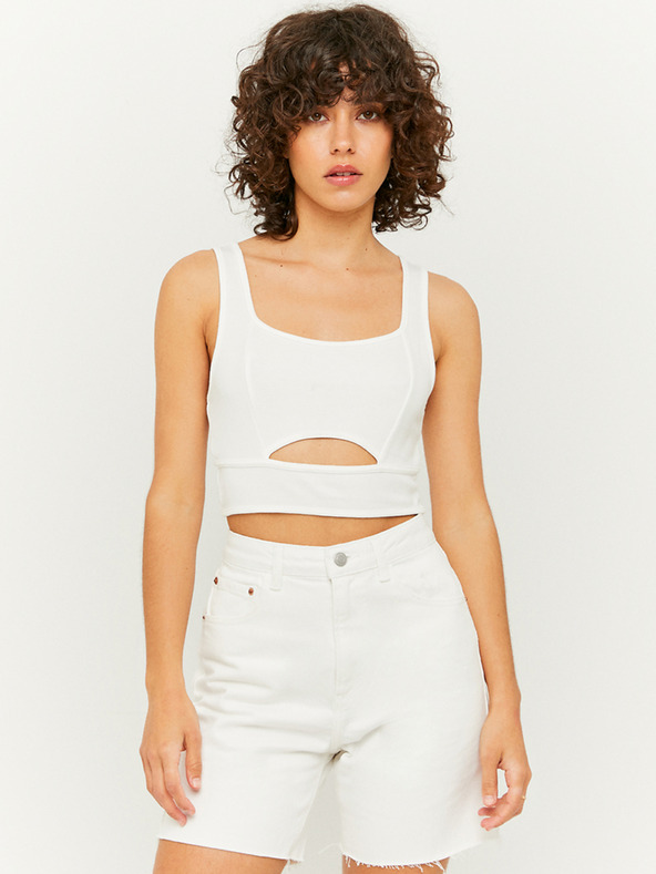 TALLY WEiJL Biely crop top s výstrihom TALLY WEiJL