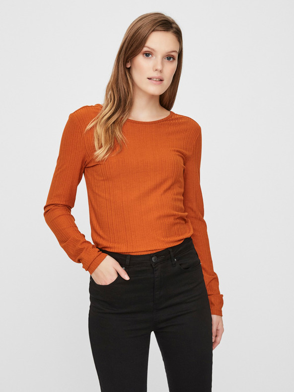 Vero Moda Hnedé rebrované tričko VERO MODA Ketti