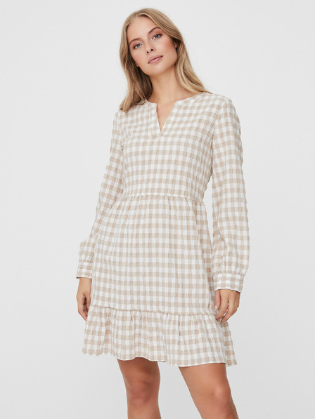 Vero Moda Bielo-béžové kockované šaty VERO MODA Kimi