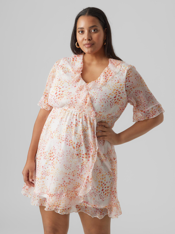 Vero Moda Curve Oranžovo-biele dámske vzorované šaty VERO MODA CURVE Dora