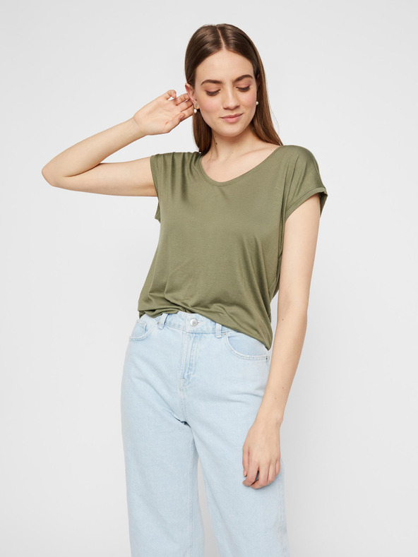 Pieces Khaki základné tričko Pieces Billo