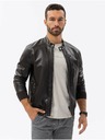 Ombre Clothing Tmavohnedá pánska kožená bunda Ombre Clothing