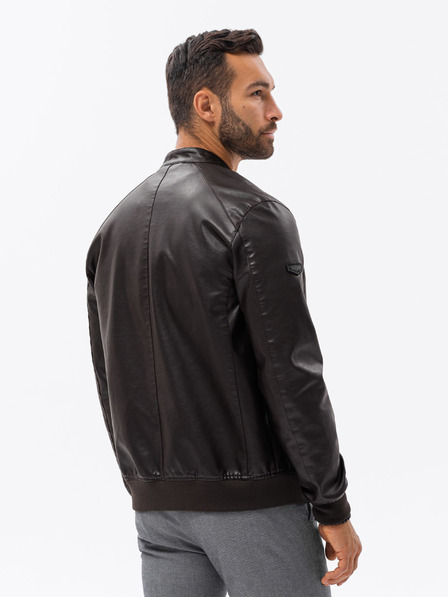 Ombre Clothing Tmavohnedá pánska kožená bunda Ombre Clothing