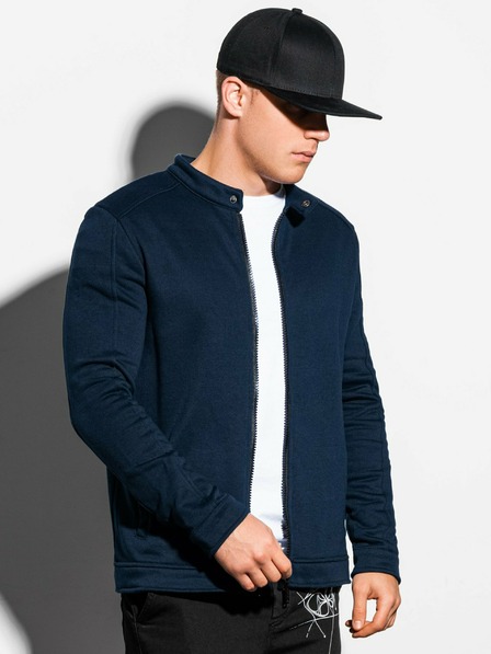 Ombre Clothing Pánska mikina na zips bez kapucne B1071 - tmavomodrá