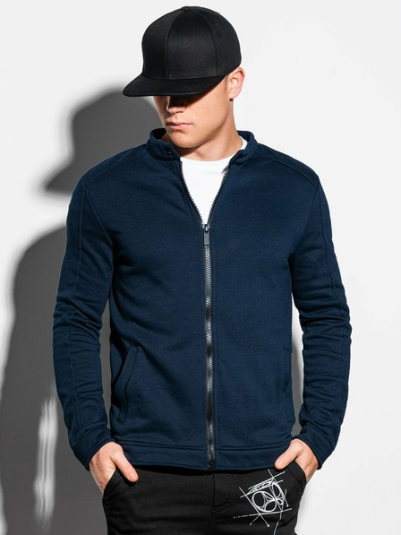 Ombre Clothing Pánska mikina na zips bez kapucne B1071 - tmavomodrá