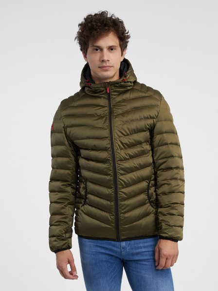 Ombre Clothing Khaki pánska prešívaná ľahká bunda Ombre Oblečenie