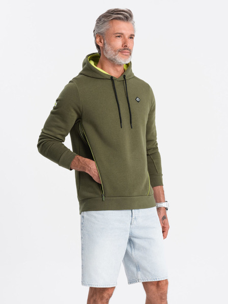 Ombre Clothing Khaki pánska mikina s kapucňou Ombre Oblečenie