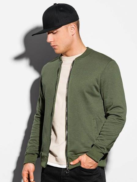 Ombre Clothing Tmavozelená pánska mikina na zips bez kapucne Ombre Clothing B1077