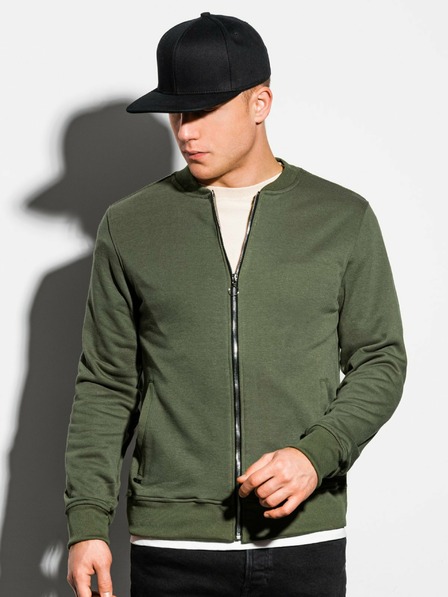 Ombre Clothing Tmavozelená pánska mikina na zips bez kapucne Ombre Clothing B1077