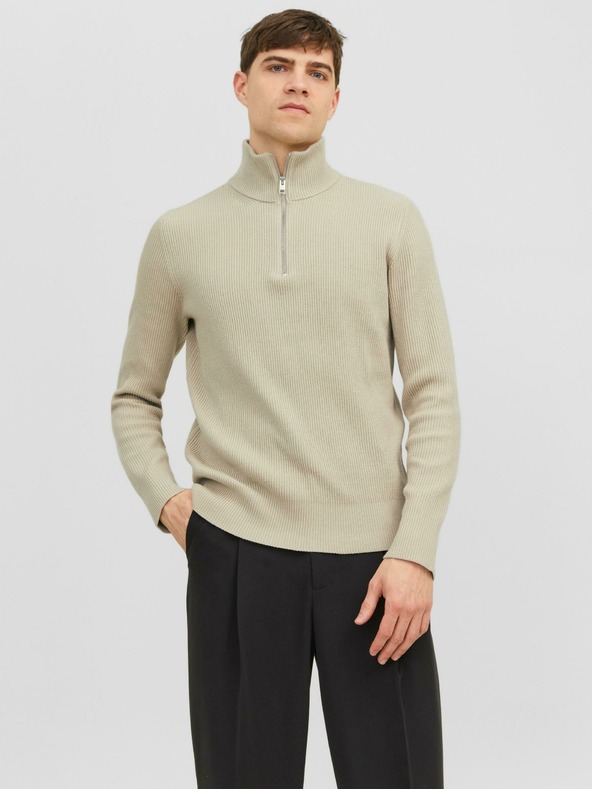Jack & Jones Béžový rebrovaný pánsky sveter Jack & Jones Perfect