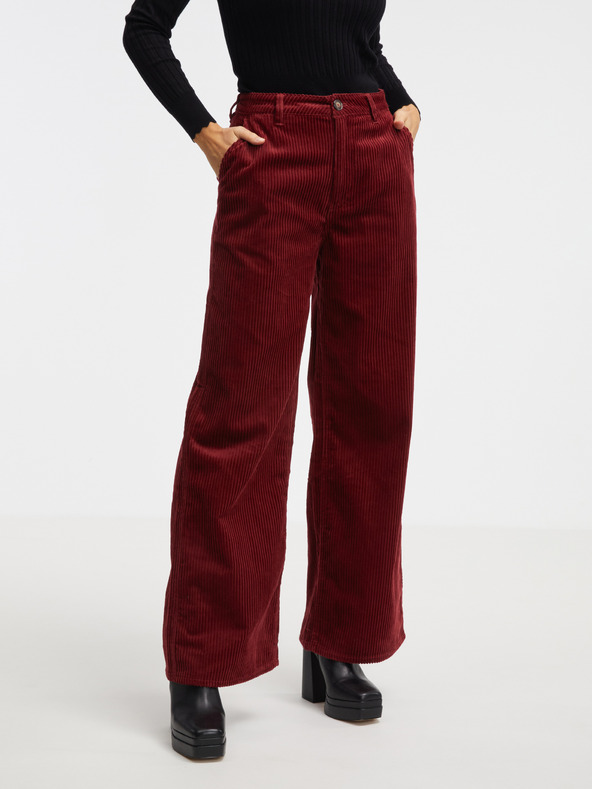 Pepe Jeans Červené dámske rozšírené nohavice Pepe Jeans Cecilia Cord