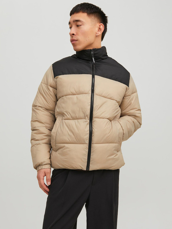 Jack & Jones Čierno-béžová pánska zimná prešívaná bunda Jack & Jones Etoby