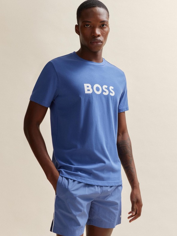 BOSS Modrá pánska košeľa s krátkym rukávom BOSS