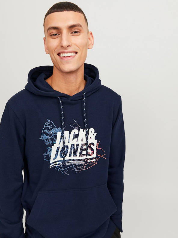 Jack & Jones Tmavomodrá pánska mikina s kapucňou Jack & Jones Map
