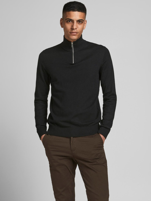 Jack & Jones Čierny pánsky sveter Jack & Jones Emil