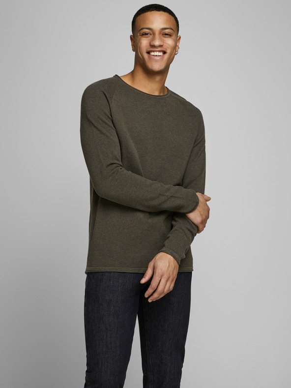 Jack & Jones Tmavozelený pánsky základný sveter Jack & Jones Ehill
