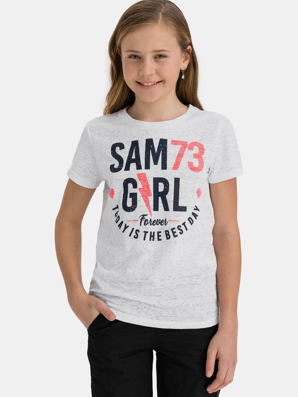 Sam 73 Biele dievčenské tričko s potlačou SAM 73