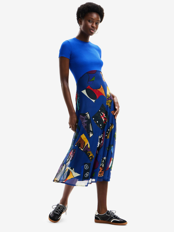 Desigual Modré dámske vzorované midi šaty Desigual Lin Lacroix