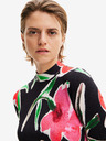 Desigual Desigual Boston ružovo-čierne dámske pletené šaty s kvetmi