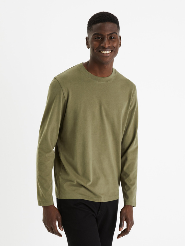 Celio Pánske tričko v khaki farbe Celio Cesolaceml