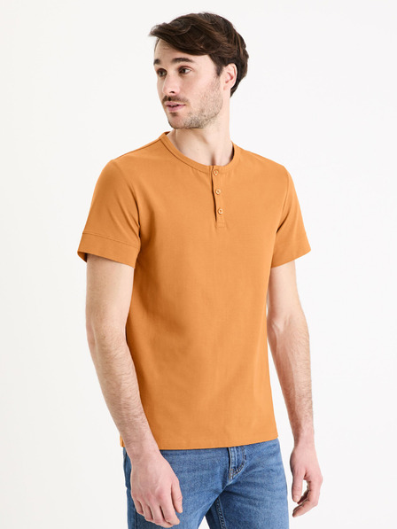 Celio Hnedé pánske základné tričko Celio Geley