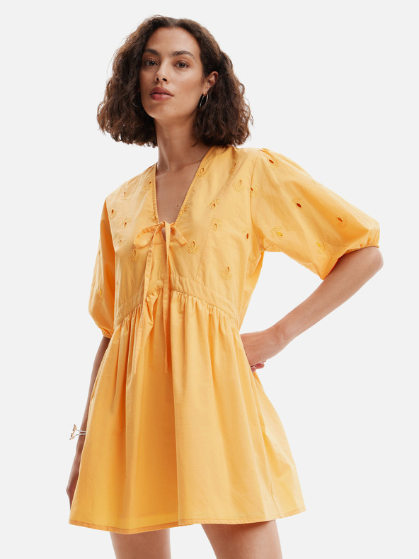 Desigual Oranžové dámske mini šaty Desigual Lombard