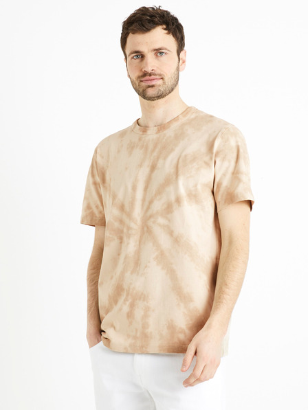 Celio Béžové pánske batikované tričko Celio Deswirl