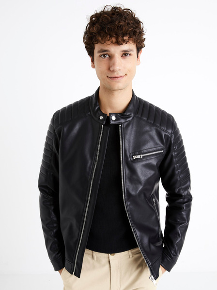 Celio Čierna pánska kožená bunda Celio Dibiker2