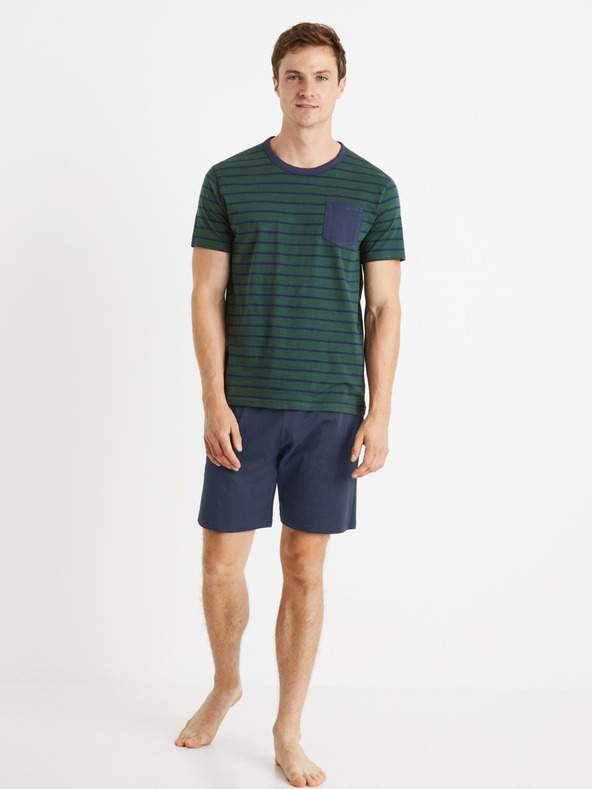 Celio Modro-zelené pánske pruhované krátke pyžamo Celio Cible