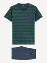 Celio Modro-zelené pánske pruhované krátke pyžamo Celio Cible