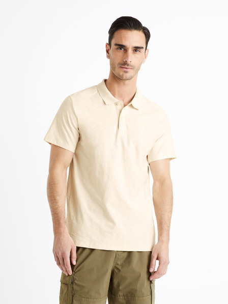 Celio Krémové pánske základné polo tričko Celio Feflame