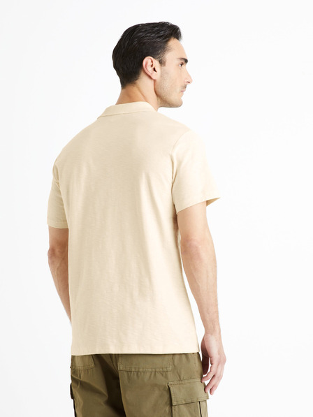 Celio Krémové pánske základné polo tričko Celio Feflame