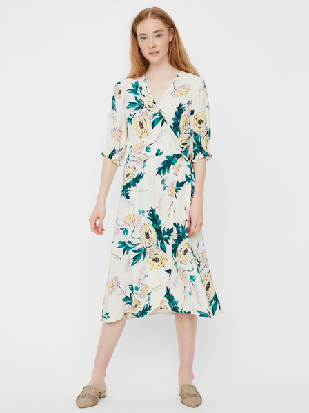 Vero Moda Krémové kvetinové zavinovacie midi šaty VERO MODA Oline