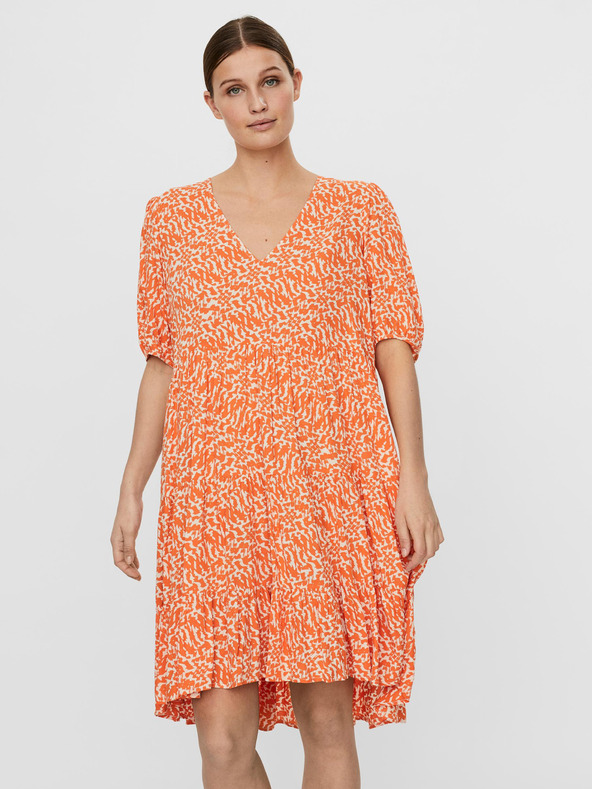 Vero Moda Oranžové vzorované voľné šaty VERO MODA Hanna