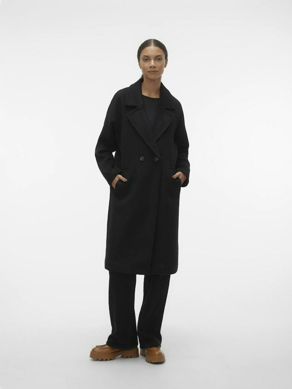 Vero Moda Čierny dámsky kabát z vlnenej zmesi VERO MODA Hazel