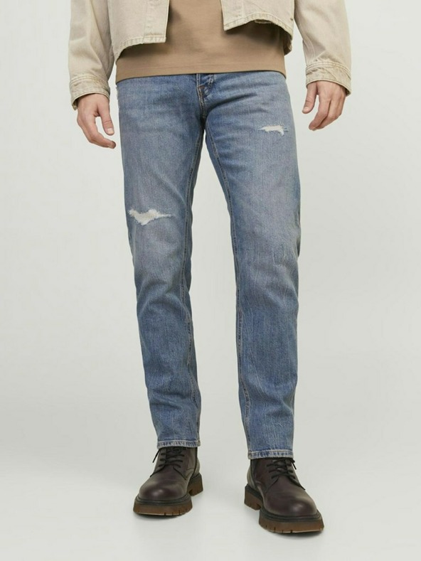 Jack & Jones Modré pánske džínsy zúženého strihu Jack & Jones Mike