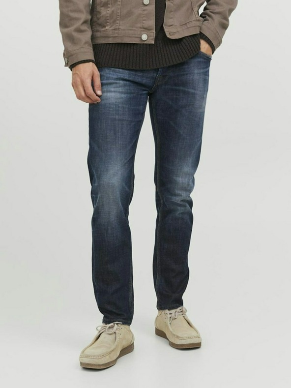 Jack & Jones Tmavomodré pánske džínsy rovného strihu Jack & Jones Mike