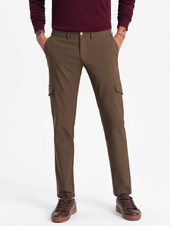 Ombre Clothing Khaki pánske cargo nohavice Ombre Oblečenie