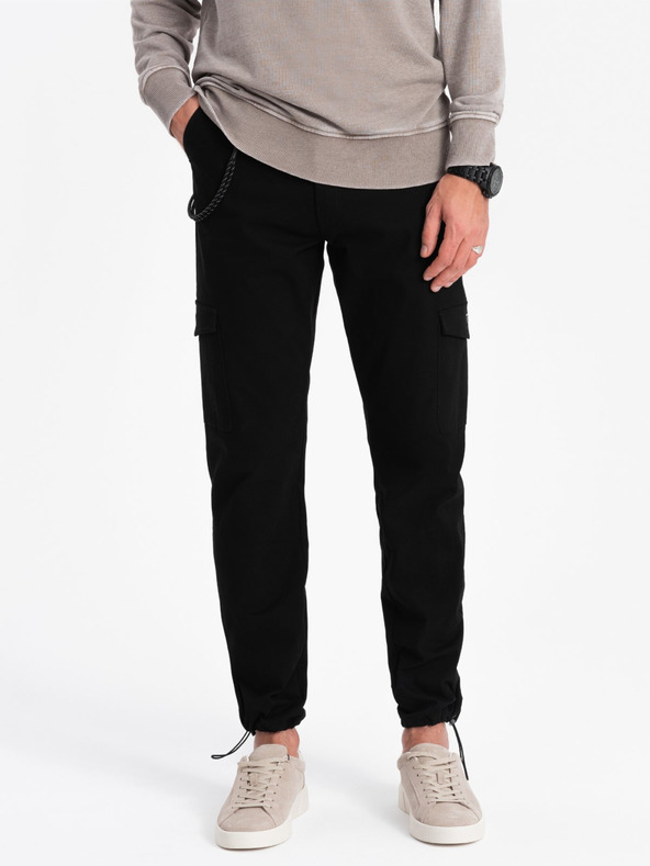 Ombre Clothing Čierne pánske cargo nohavice Ombre Oblečenie