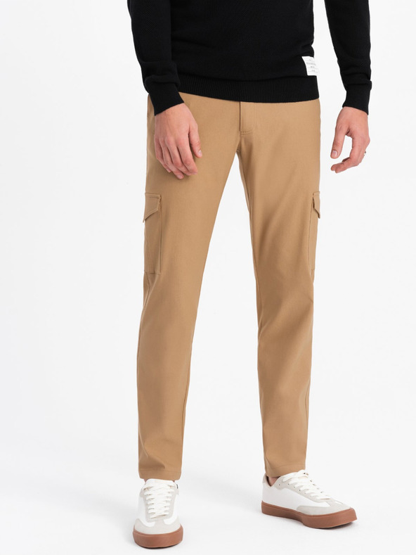 Ombre Clothing Svetlohnedé pánske cargo nohavice Ombre Oblečenie