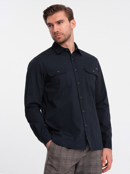 Ombre Clothing Tmavomodrá pánska košeľa Ombre Clothing na vrchné oblečenie