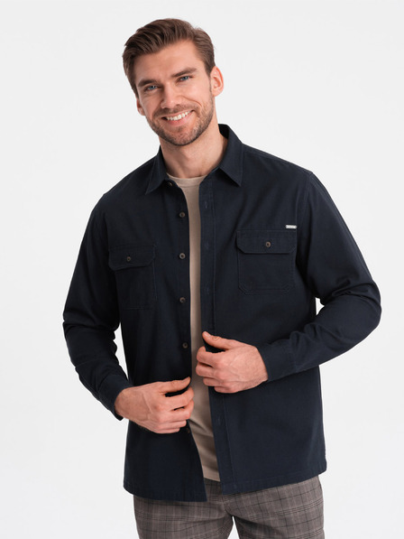 Ombre Clothing Tmavomodrá pánska košeľa Ombre Clothing na vrchné oblečenie