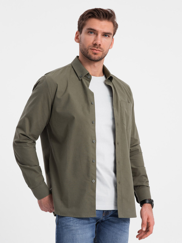 Ombre Clothing Khaki pánska košeľa Ombre Oblečenie