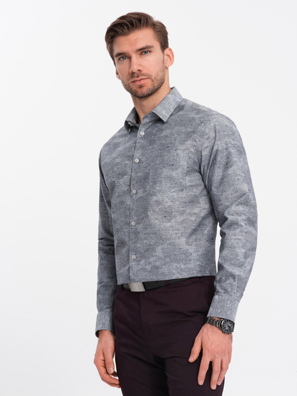 Ombre Clothing Šedá pánska vzorovaná košeľa Ombre Clothing