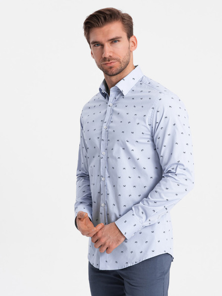 Ombre Clothing Svetlomodré pánske vzorované tričko Ombre oblečenie
