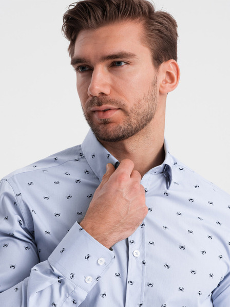 Ombre Clothing Svetlomodré pánske vzorované tričko Ombre oblečenie