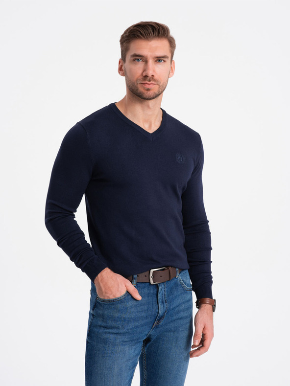 Ombre Clothing Tmavomodrý pánsky sveter Ombre Oblečenie