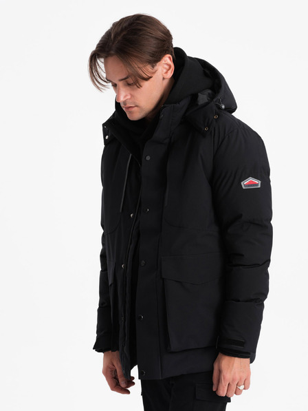Ombre Clothing Čierna pánska prešívaná zimná bunda s kapucňou Ombre Oblečenie